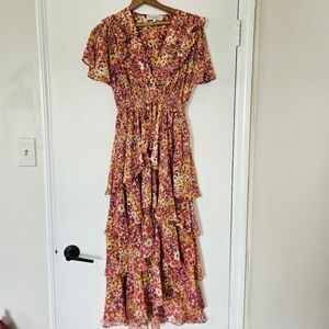 Hale Bob Dress S Maxi Cottagecore Tiered Fairy Boho Floral Feminine Ethereal